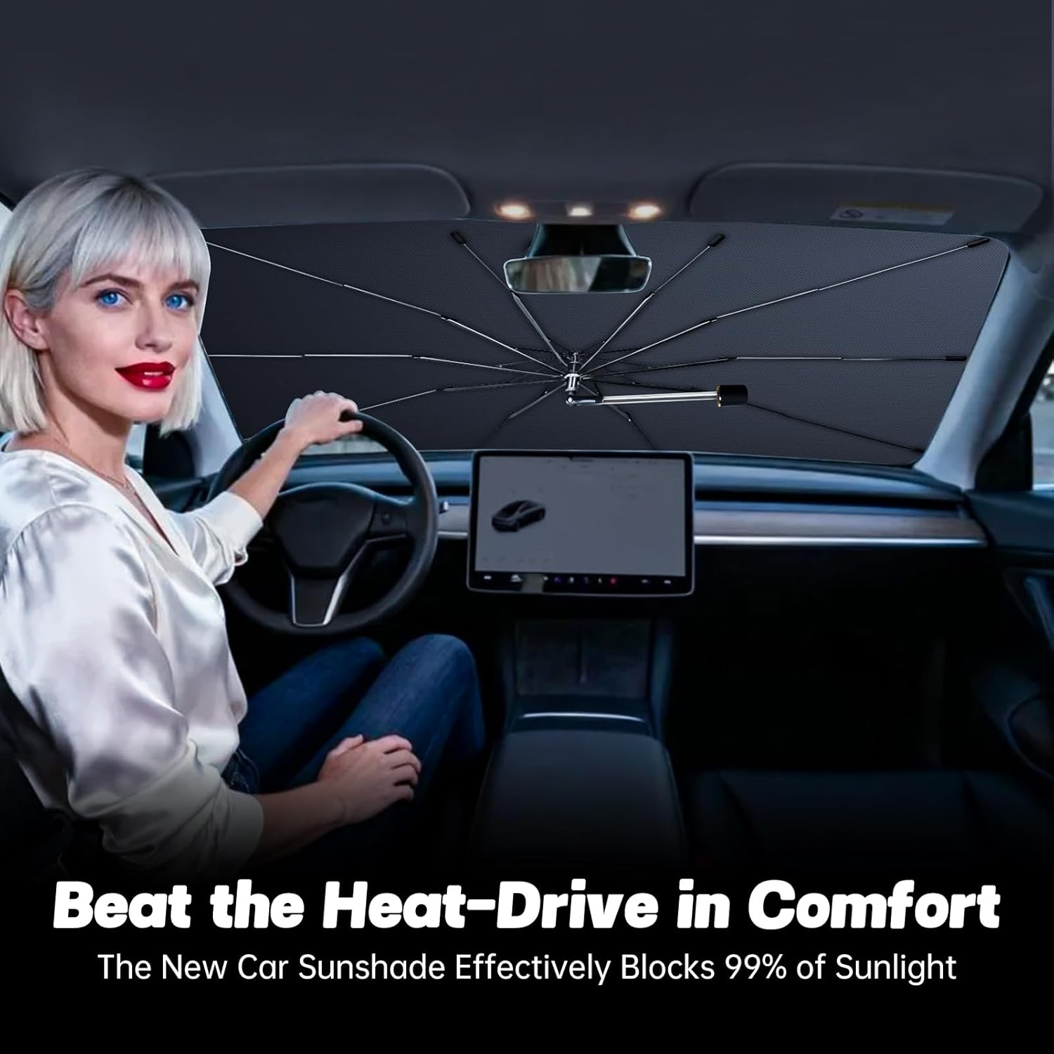 Car Windshield Sun Shade Umbrella &ndash; Foldable Car Sunshade Windshield Cover, Easy Storage Design, UV Protection & Heat Insulation, Universal Sun Visor for Car Window（Xx-Large） image number 2