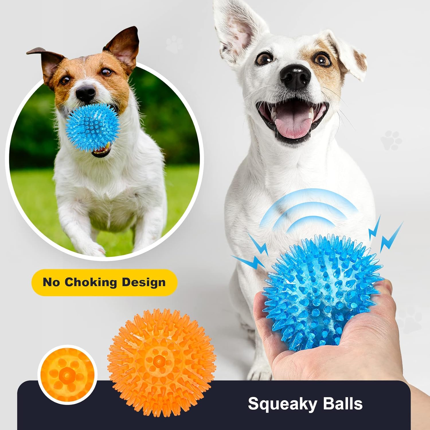 VITEVER 3.5&rdquo; Squeaky Dog Toy Balls (6 Colors) Puppy Chew Toys for Teething, BPA Free Non-Toxic, Spikey Dog Balls for Medium, Large & Small Dogs, Durable Toys for Aggressive Chewers image number 6