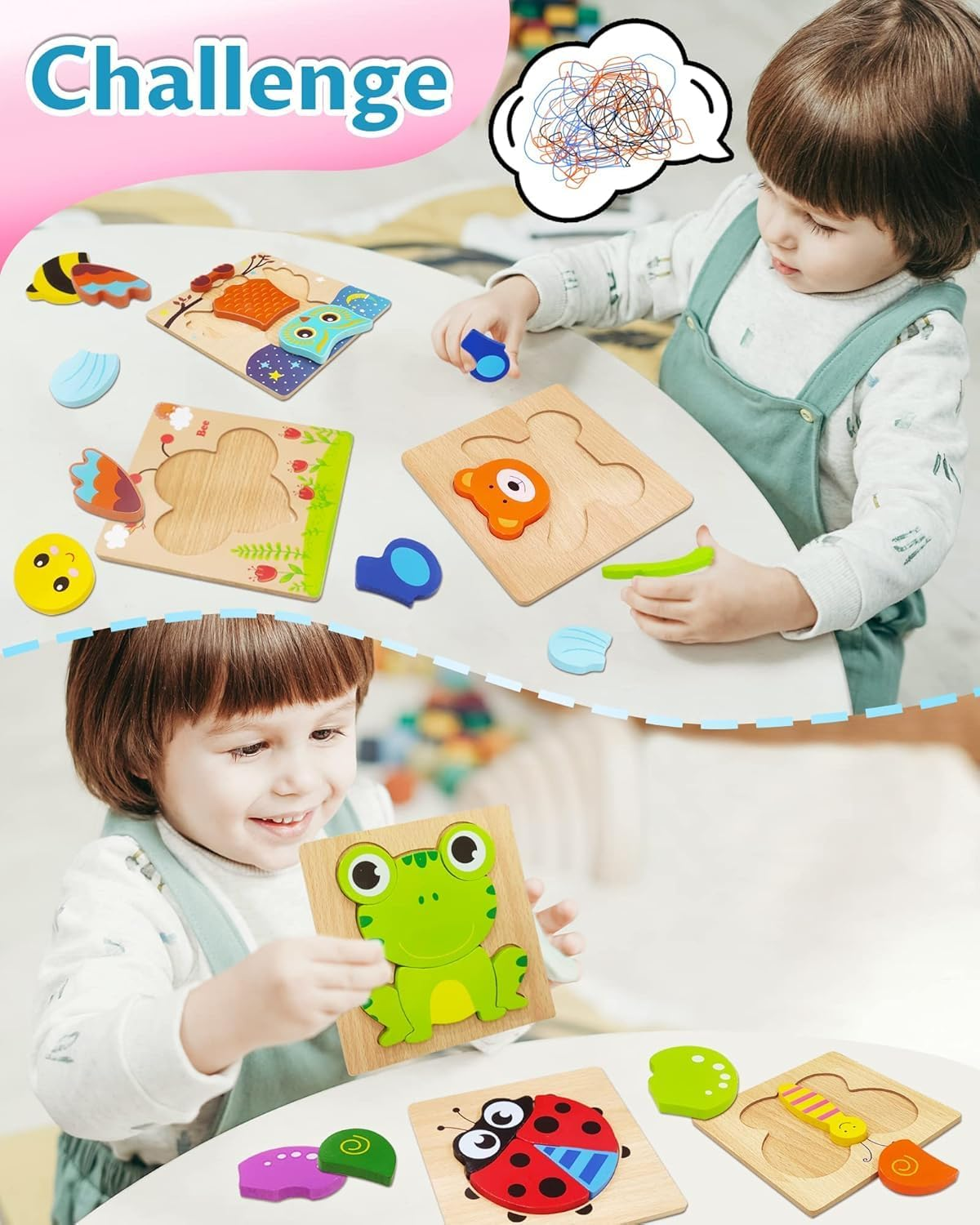 Wooden Puzzles Toddler Toys Gifts for 1 2 3 Year Old Boys Girls, Animal Jigsaw Puzzles Montessori Toys, Learning Educational Christmas Birthday Gifts for Girls Boys Ages 1-3 image number 5