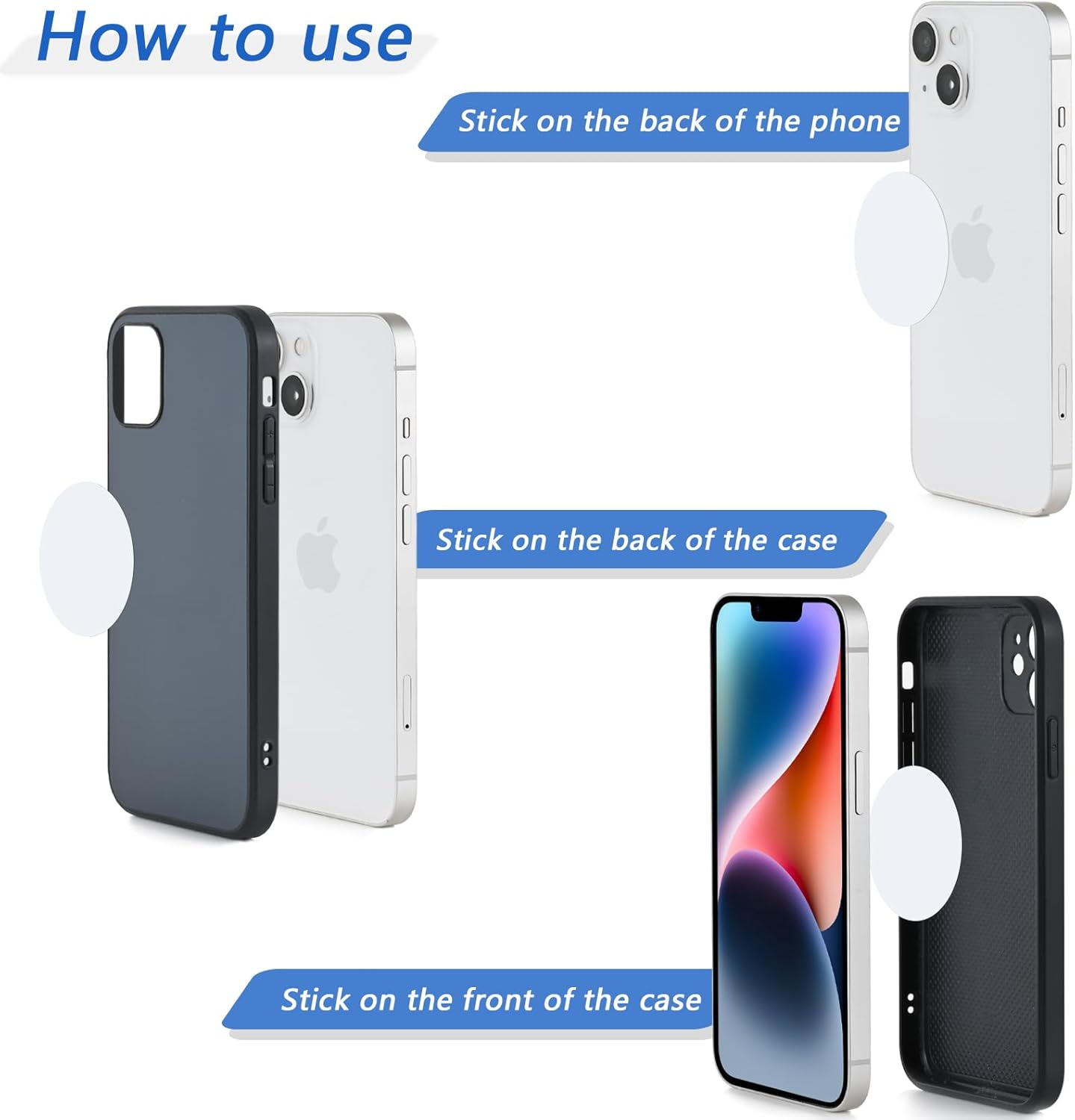 Phone Magnets for Back of Phone, Universal Metal Plates, 2 Rectangular and 2 round with Adhesive, Car Phone Magnets (White) - A Gray image number 3