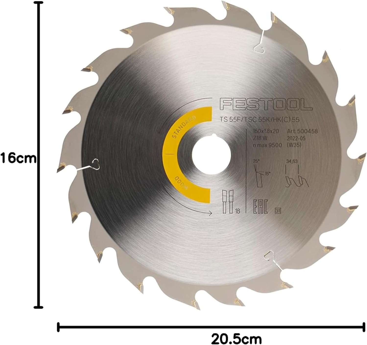 Festool 160X1,8X20 W18 Standard Saw Blade - Metallic image number 2