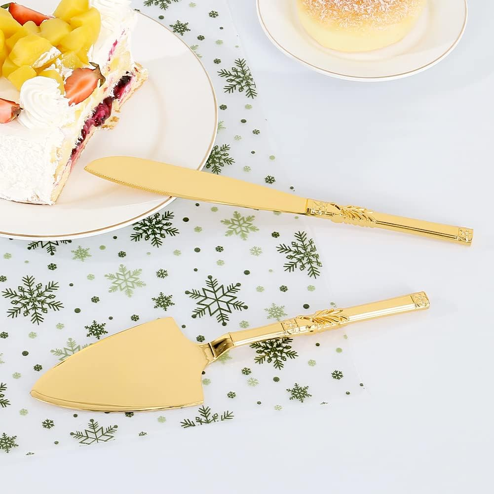 Cake Cutting Set for Wedding, Personalized Gold Cake Knife and Server Set, Custom Cake Serving Set, Engraved Pastry Pie Server Cake Pizza Cutter, Birthday Bridal Gift (F-Classic), GF678 image number 2