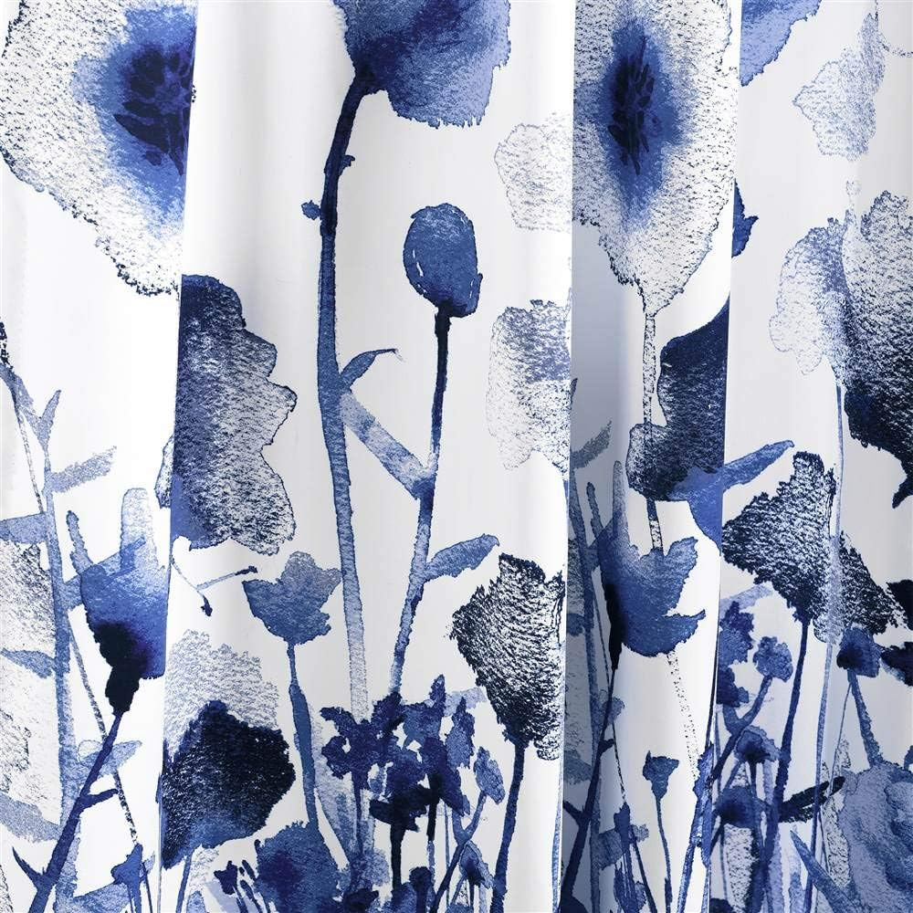 Lush Decor Lush D&Eacute;COR, Navy Zuri Flora Curtains Room Darkening Window Panel Set for Living, Dining, Bedroom (Pair), 84&rdquo; X 52 image number 1