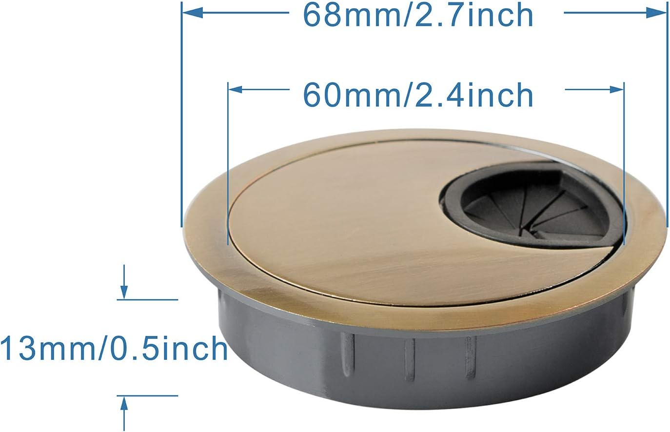 Aoozleny Desk Grommet for Wire Organizer,Pc Computer Desk Plastic Grommet Cord, Tidy Cable Hole Cover Organizers,2 Pack (60Mm, Gold) image number 4