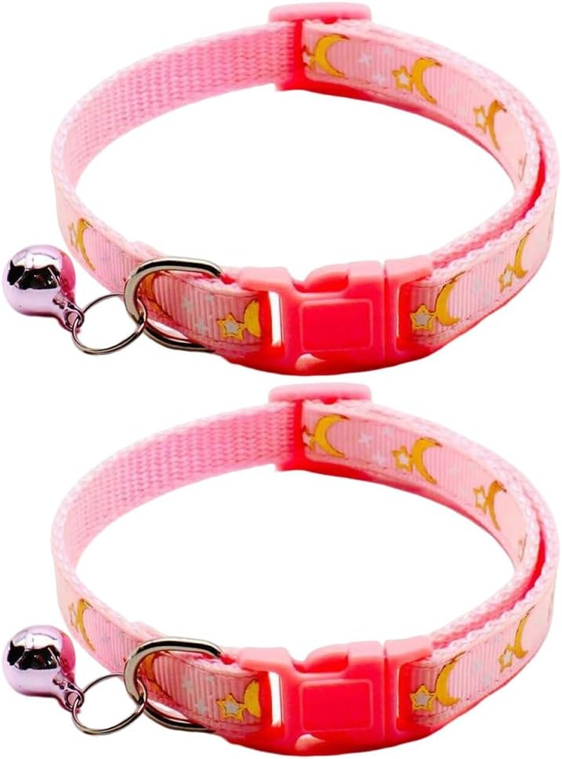 Reflective Cat Collars Breakaway with Bell Moons Stars 2 Pack Girl Boy Pet Kitten Collar Adjustable 7.5-12.5 Inch (Purple)