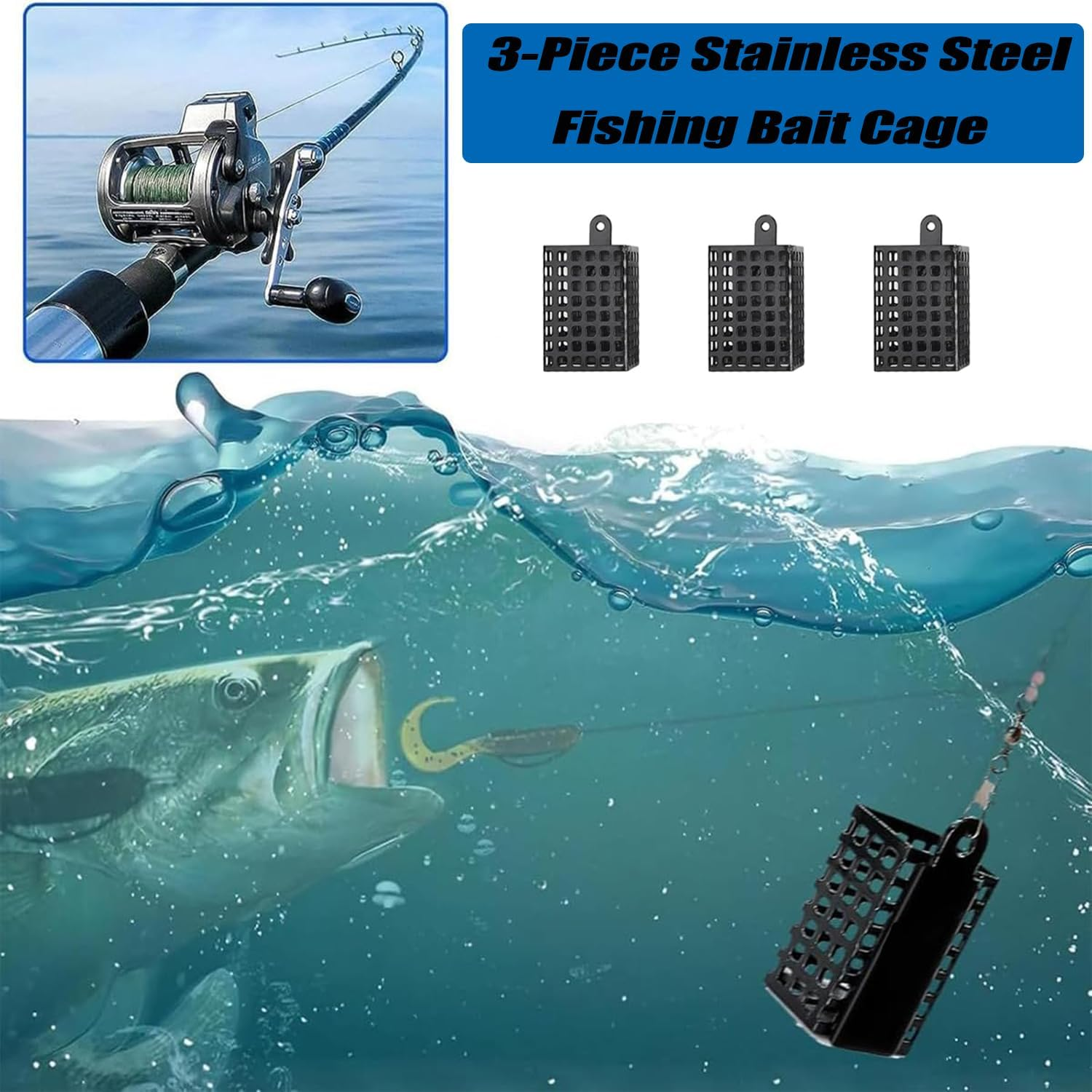 3 Pcs Iron Fishing Bait Cage, Fishing Trap Lure Cage Basket, Durable Square Feeder Holder Set, Fishing Gear Tackle Accessories for Carp and Freshwater Fish image number 6