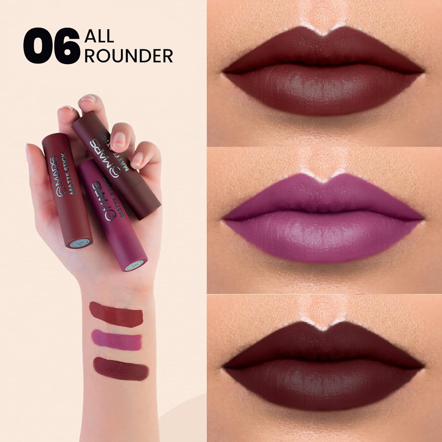 MARS Matte Box Set of 3 Lipsticks for Women | Long-Lasting | Smooth Finish | Moisturising | One Swipe Pigmentation | (3X3.2 Gm) (06-All Rounder) image number 2