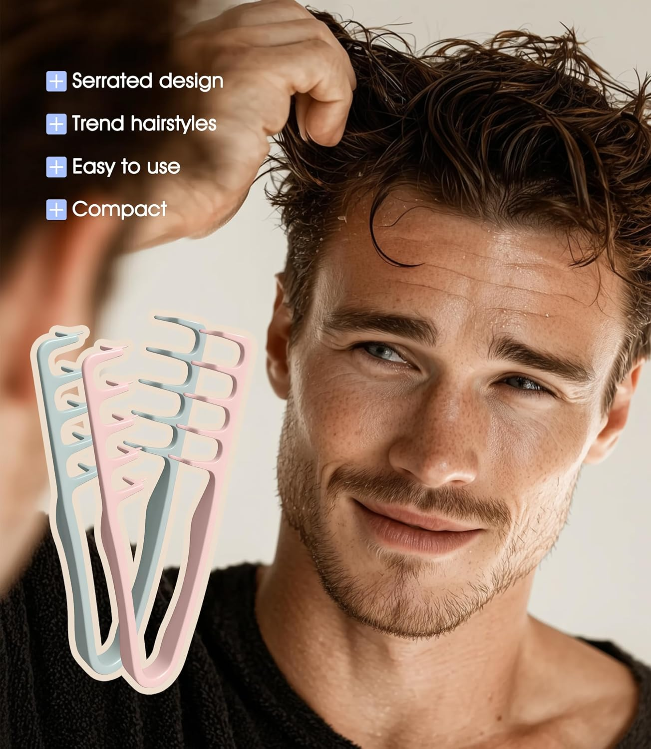 Pack of 2 Volume Comb Styling Comb with Texture Large Tooth Comb for Volume & Care Volume for the Hair Roots with Pony Roots, Lifting Hair Roots Hair Brush for Men and Women image number 1