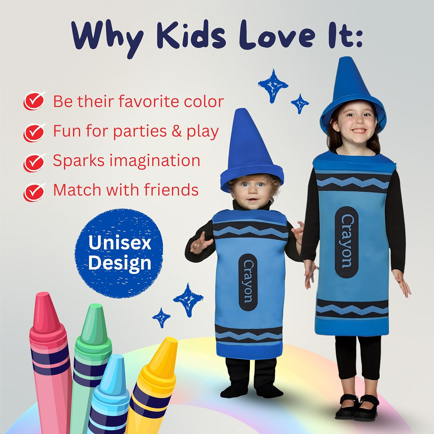 Dress up America 597-L Kids Blue Crayon Costume, 12-14 Years (Waist: 86-96, Height: 127-145 Cm) image number 4