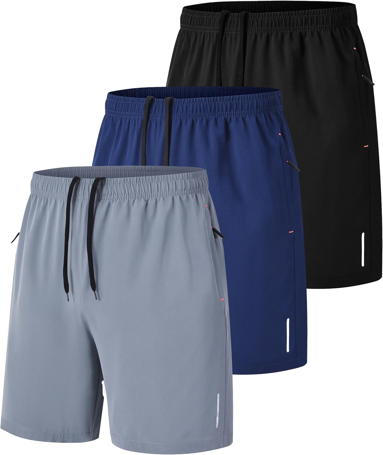 RBYEKP Mens Sport Shorts Breathable Running Fitness Gym Shorts for Men Tennis Basketball Quick Dry with Zip Pockets M Black Blue Grey image number 6