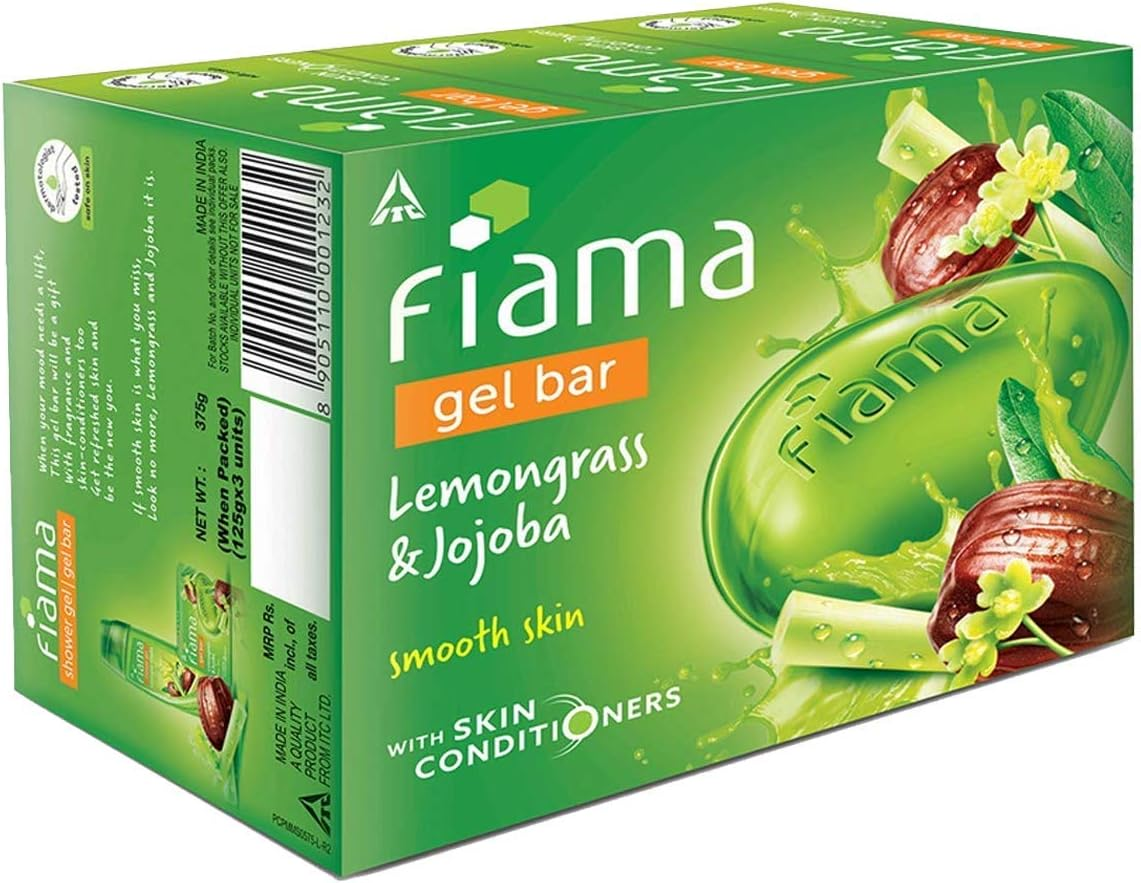 Fiama Gel Bar, Lemongrass and Jojoba for Smooth Skin, with Skin Conditioners, 125G (Pack of 3)