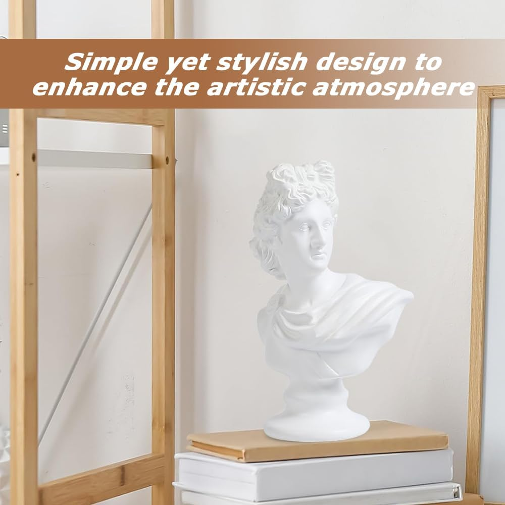 Apollo Bust Sculpture, White Apollo Bust Statue Home Decor, Roman Mythology God of Sunlight Shelves David Aesthetic Decor for Small Statues Greek Statue Decor image number 2