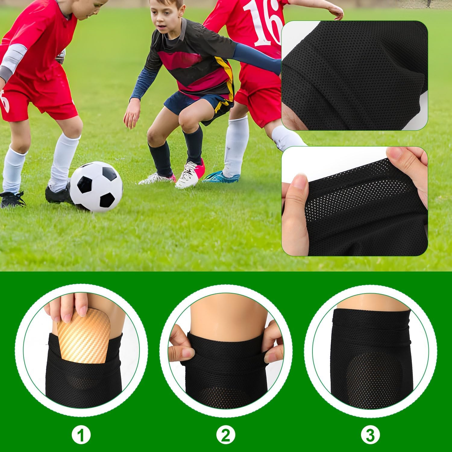 2 Pair Shin Pads Socks, Breathable Football Shin Pads Holders Soccer Shin Guard Socks Soccer Sock Sleeves Soft Calf Sleeves for Kids Adults Beginners (Black & White)