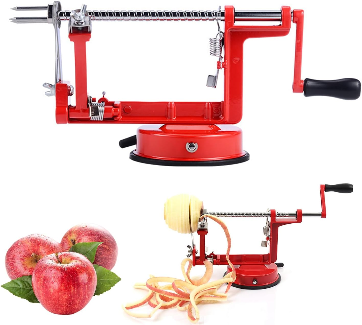 Apple Peeler, Apple Peeler Slicer Corer, Durable Hand-Operated Fruit Peeler with Stainless Steel Blades and Powerful Suction Base for Apples Pears Potatoes (Red) image number 6