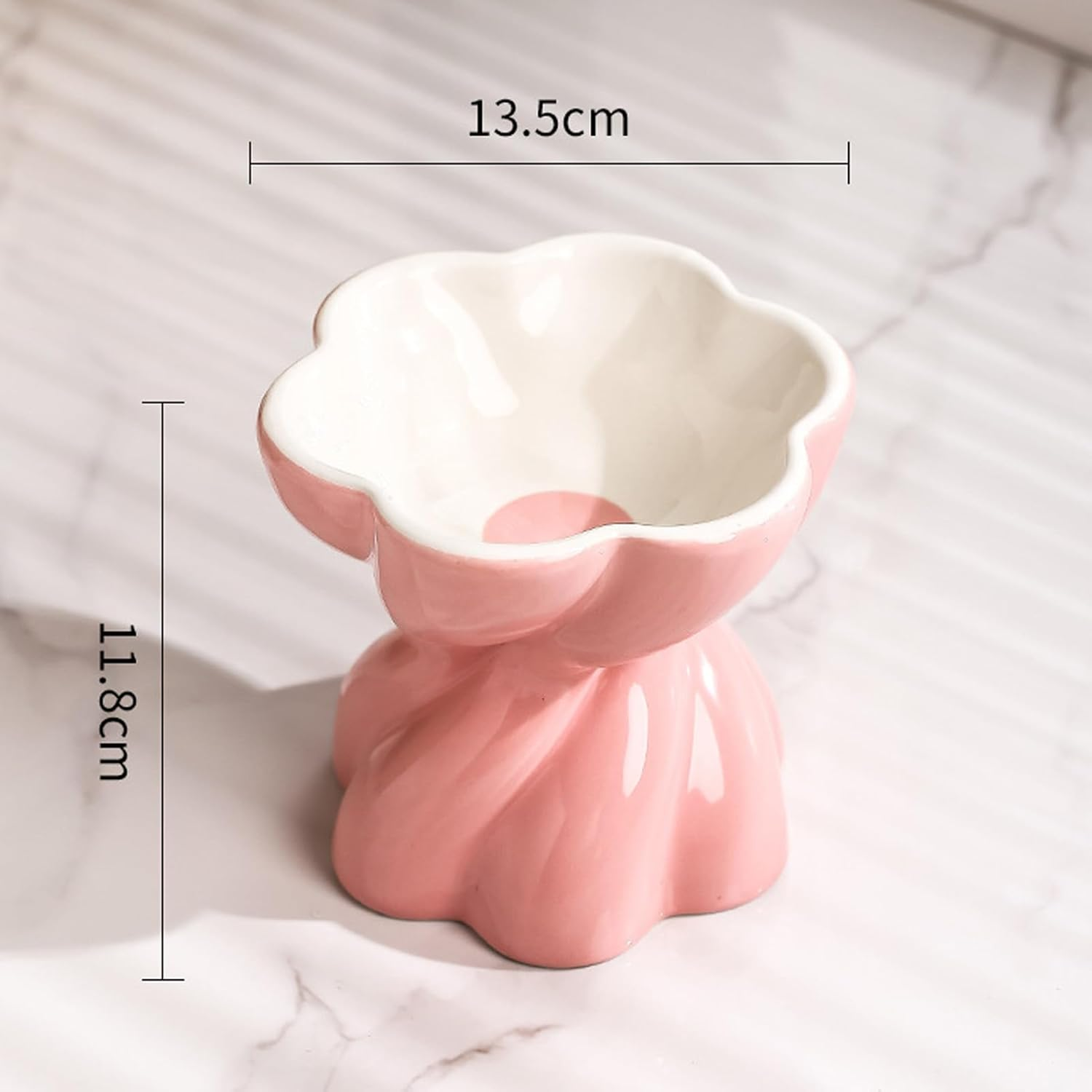 Ceramic Flower Cat Bowl, Tilt Elevated Cat Bowl, 5.5In Indoor Cat anti Vomit Cat Bowl, Pink image number 3