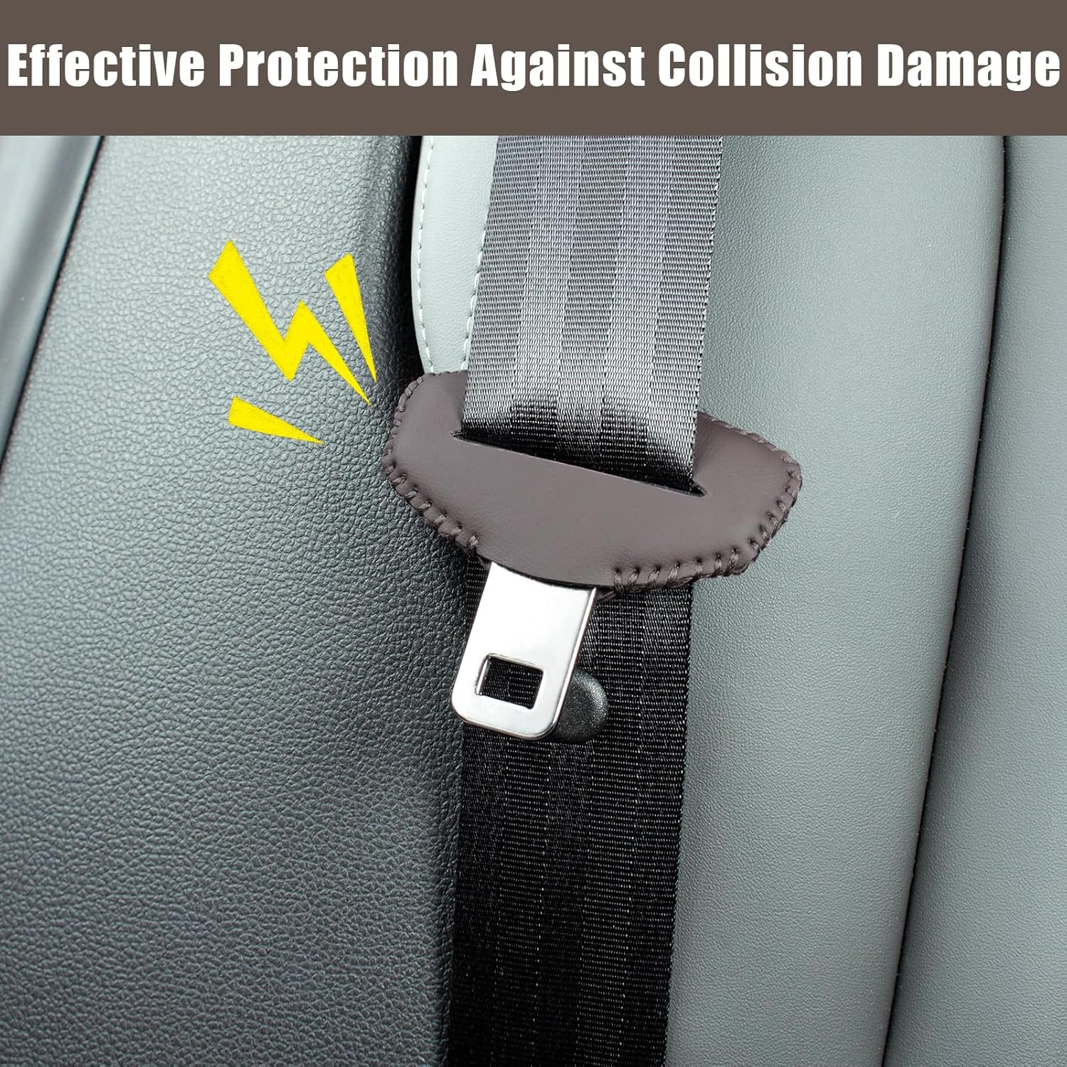5PCS Seats Belt Buckle Cover,Car Seats Belt Fixing Buckle Decorate Protector Leather Cover,Seats Belt Silencer Clip Holster,Seats Belt Buckle Cover for Most Vehicles -Brown - Black-2 image number 3