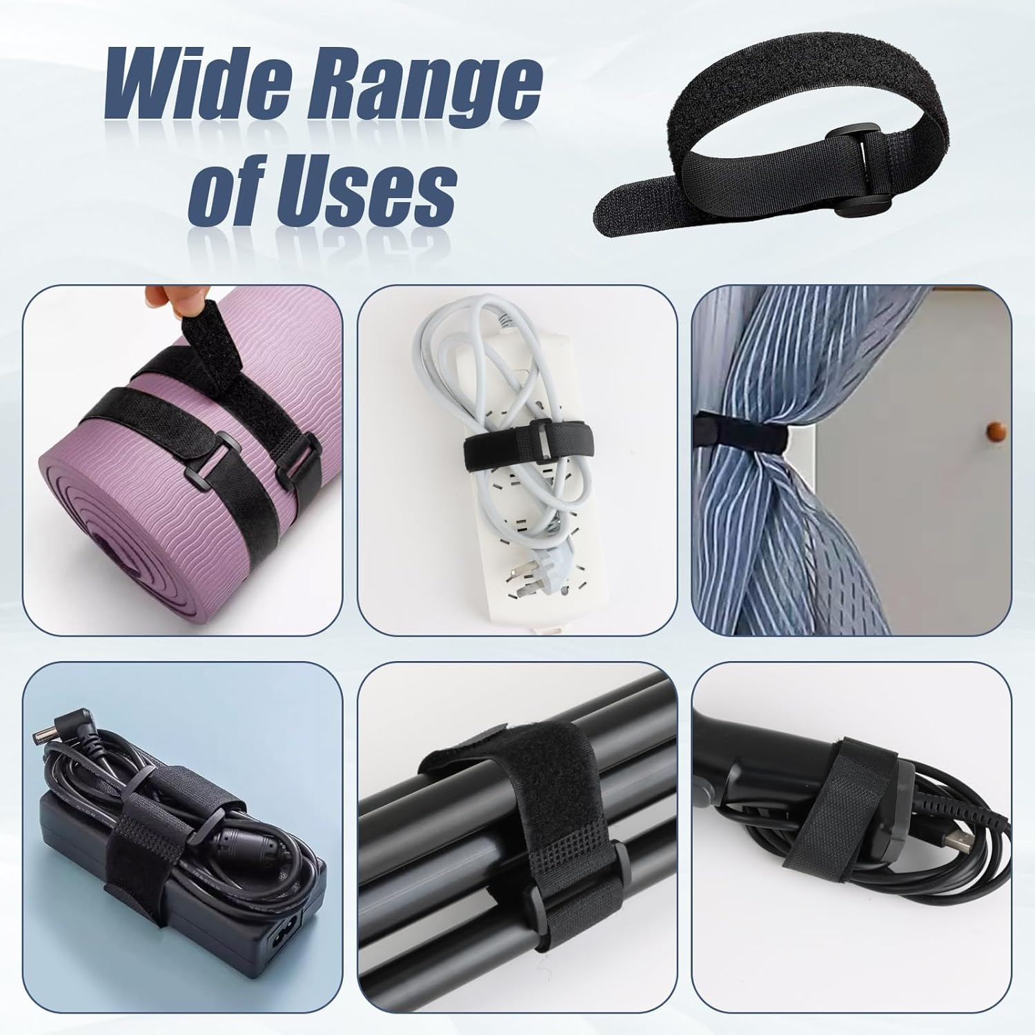 16 Pack Hook and Loop Cable Ties, 1" X 12" Hook and Loop Straps with Buckles - Heavy Duty Reusable Adjustable Cable Organizers for Home, Office & Car (Black) image number 1