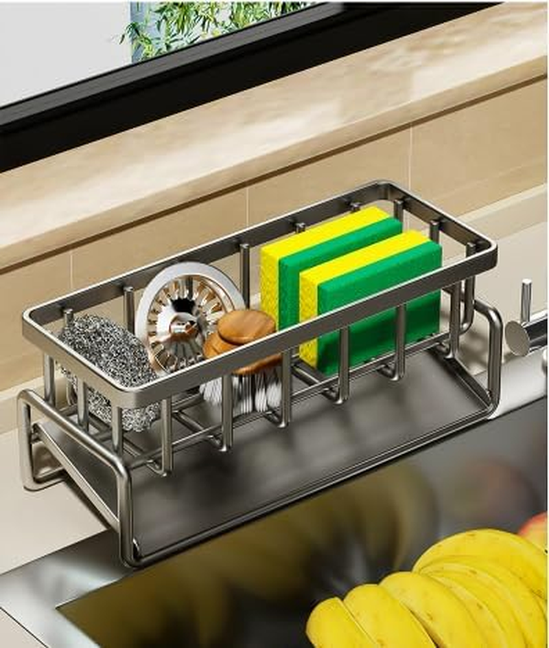 Kitchen Sink Caddy Organiser - Multifunctional Stainless Steel Rack with Self - Draining Tray, Ideal for Sponge, Dish Soap, Scrubber Brush & Dishcloth Storage, Tidy up Your Kitchen Space image number 6