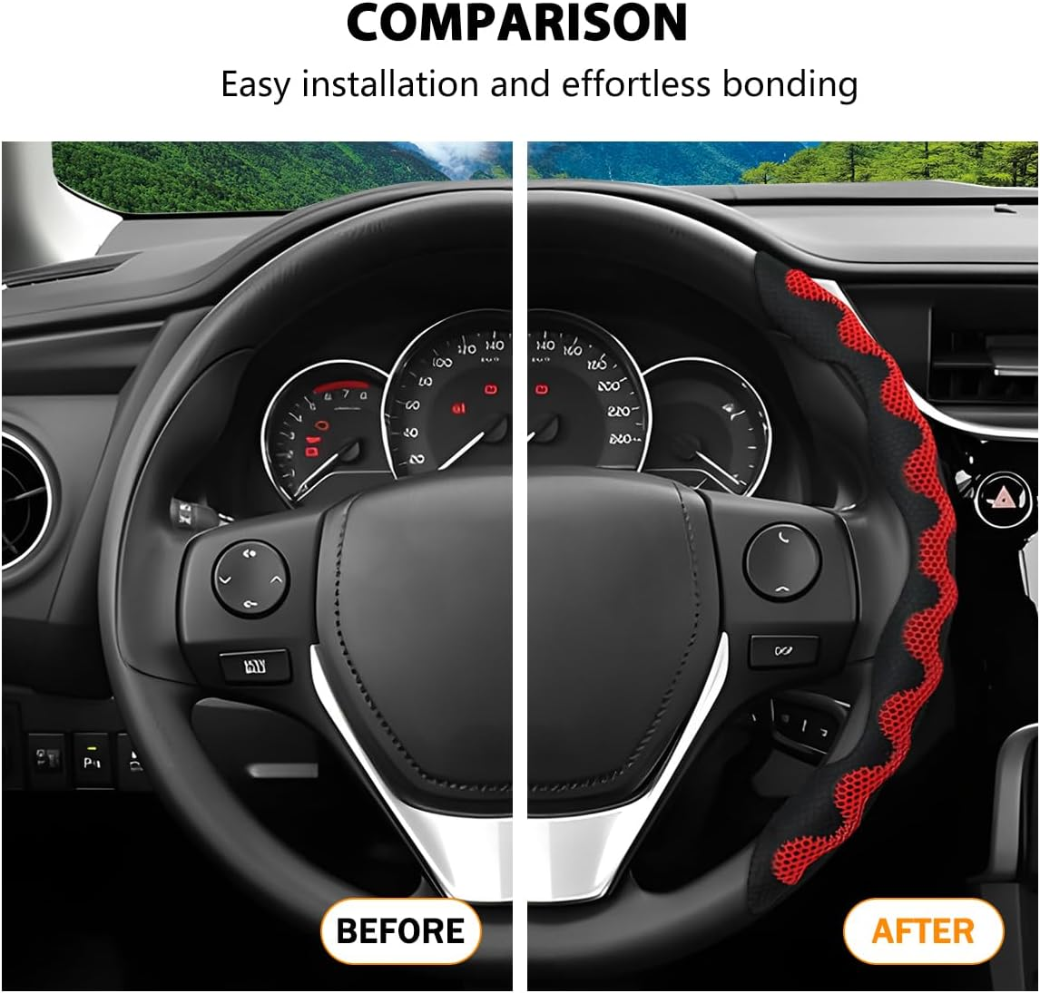 Sandfren Car Steering Wheel Cover, 2PCS Anti-Slip Segmented Snap-On Vehicle Steering Wheel Protector, Comfortable Automotive Interior Decoration Accessories, Universal for Sedan Truck SUV (Red) - Blue image number 4