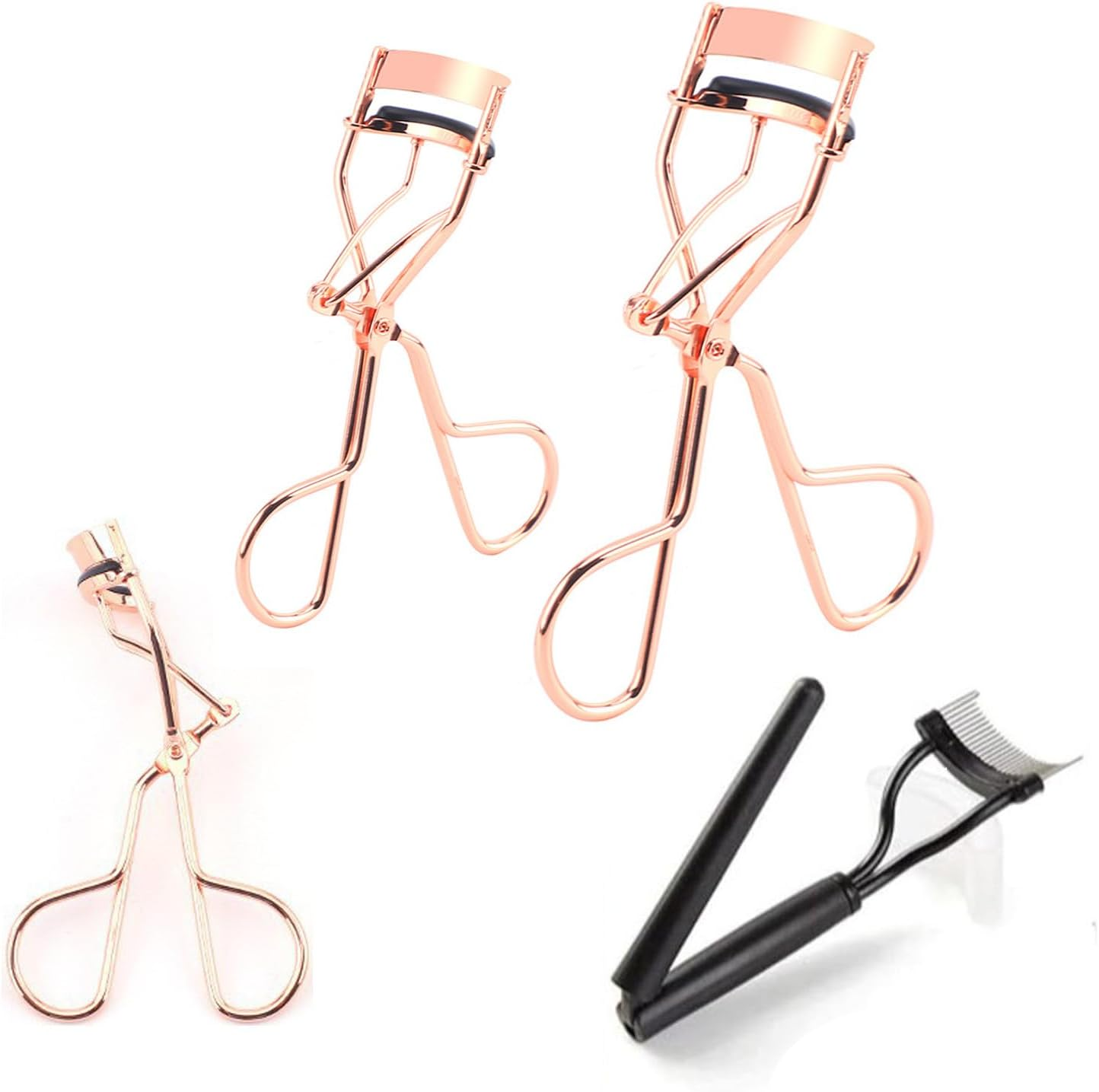 Eyelash Curler and Comb Set with 6 Refills,Mascara Applicator and Gentle Lash Separator(Rose Gold,Black) image number 5