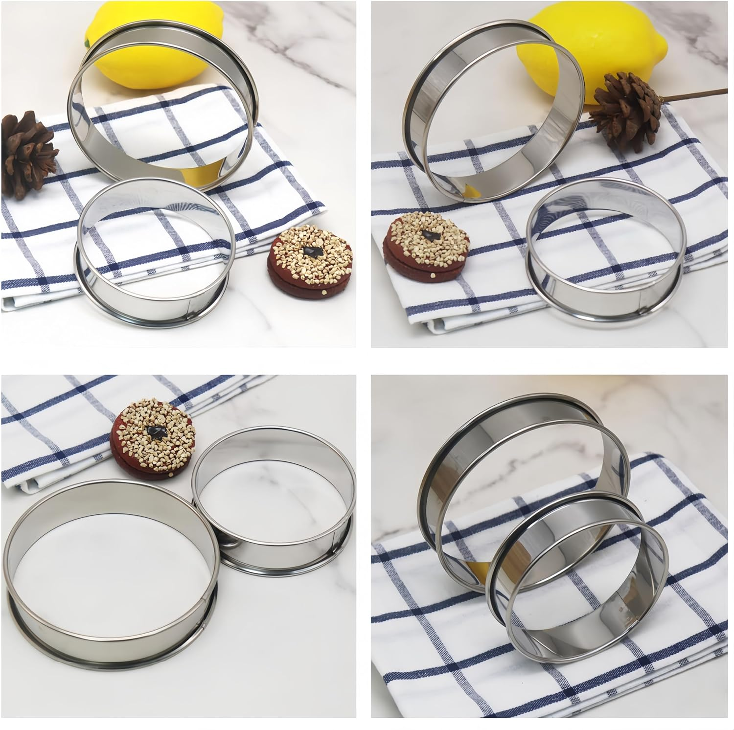 4 Pcs Muffin Rings Crumpet Rings Stainless Steel Muffin Rings Double Rolled Tart Rings, Wanfoou Pastry Cutters in Graduated Sizes for Donut and Scone, Circle Cutter Cake Ring Molds (Silver) image number 2