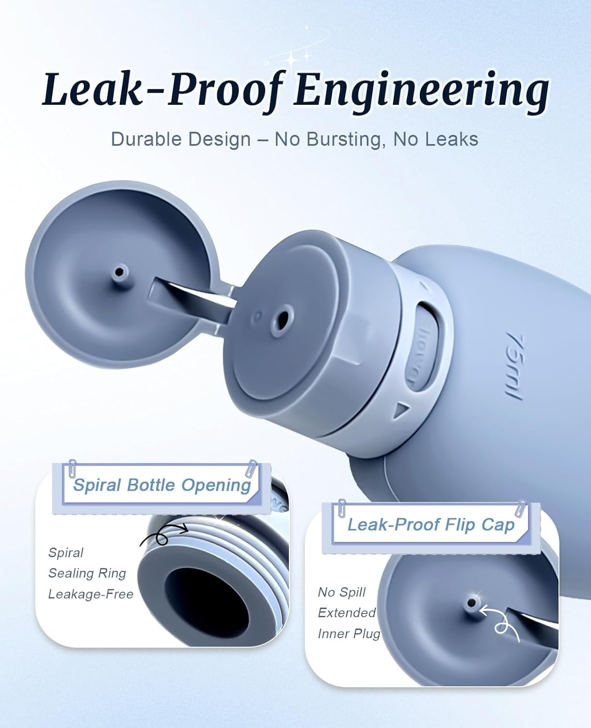 BRARIOS Travel Toiletries Set Skin Friendly Comfortable Silicone Refillable 75Ml TSA Approved Eco-Friendly Portable Durable Toiletries Container 3 Pack Cute BPA Free Leak Proof (Green&Blue&Pink) - Grey/Blue/White image number 6