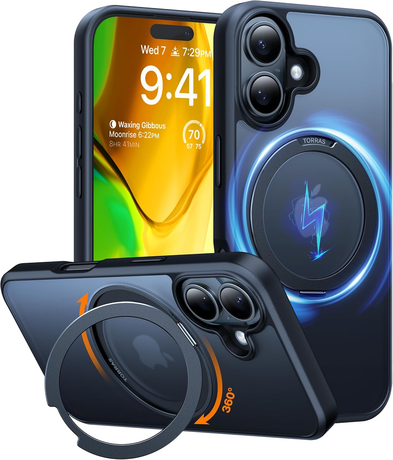 TORRAS 360&deg;Rotatable Magnetic Ring for Iphone 16 Pro Case, Fit for Magsafe with Stand & Ring Holder, 16FT Military Grade Shockproof Translucent Back for Iphone 16 Pro, Black image number 5