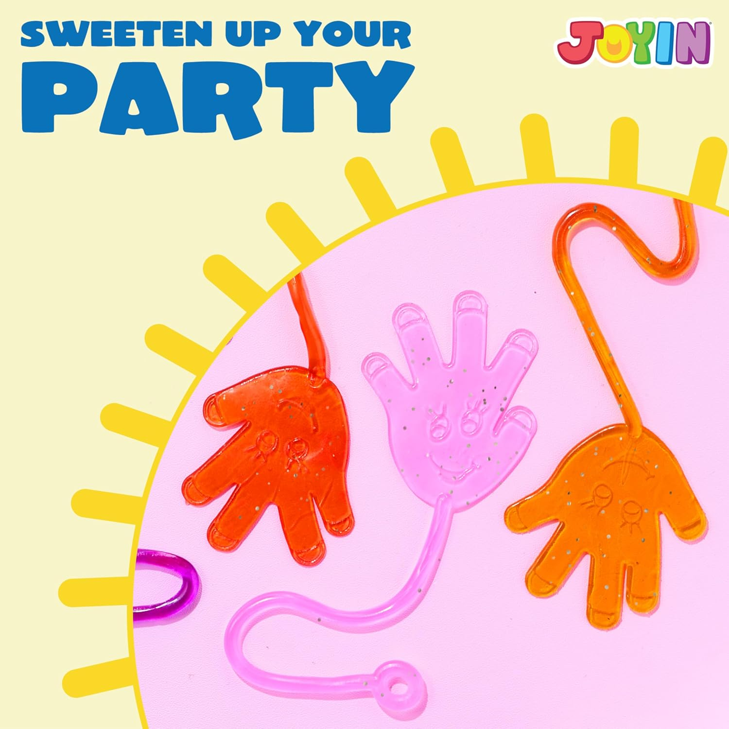 JOYIN Large 24Pcs Glitter Sticky Hands Party Favors, Party Table Favors Set for Kids, Holiday Traditions, Classroom Treasure Box Carnival Prizes Bulk Pinata Stuff Toys image number 3