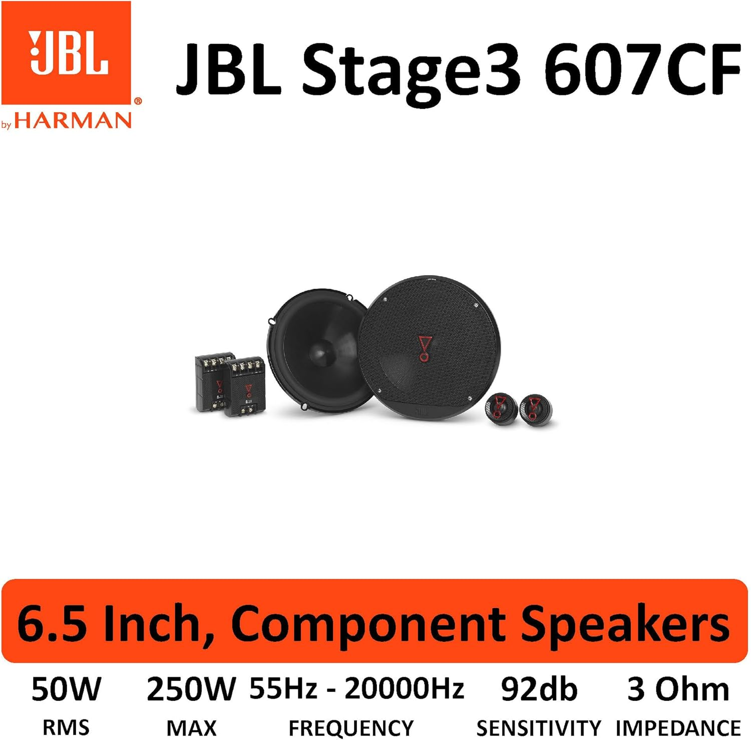 JBL Stage3 607CF 2-Way Car Sound System - 250 Watt Components JBL Pro Sound Car Speaker Box Set with 160 Mm - 6.5 Inch Built-In Speaker and Built-In Tweeter image number 5