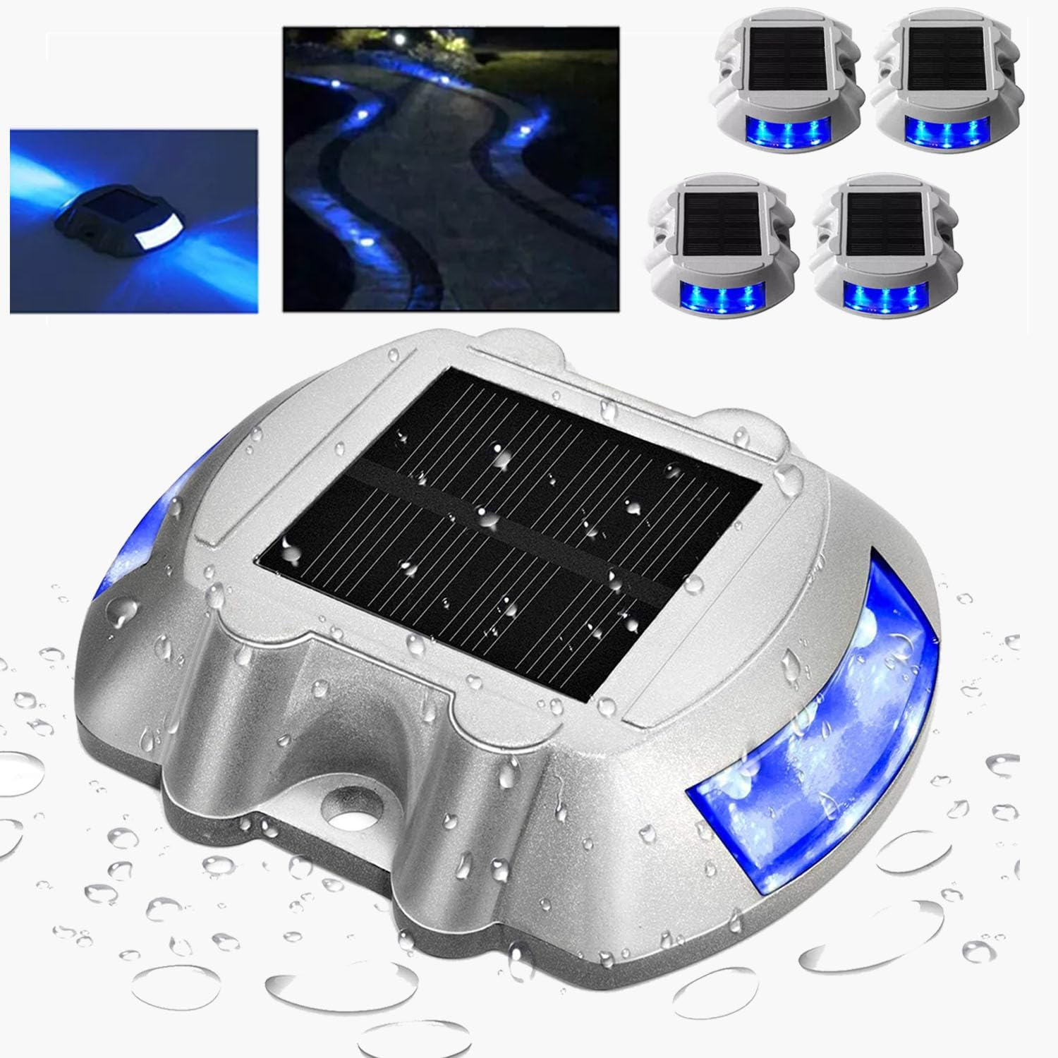 2Pack Blue Extra Bright Solar Deck Lights Waterproof with 6 LED, Wireless Driveway Safety Light for Pathway Garden Walkway image number 3