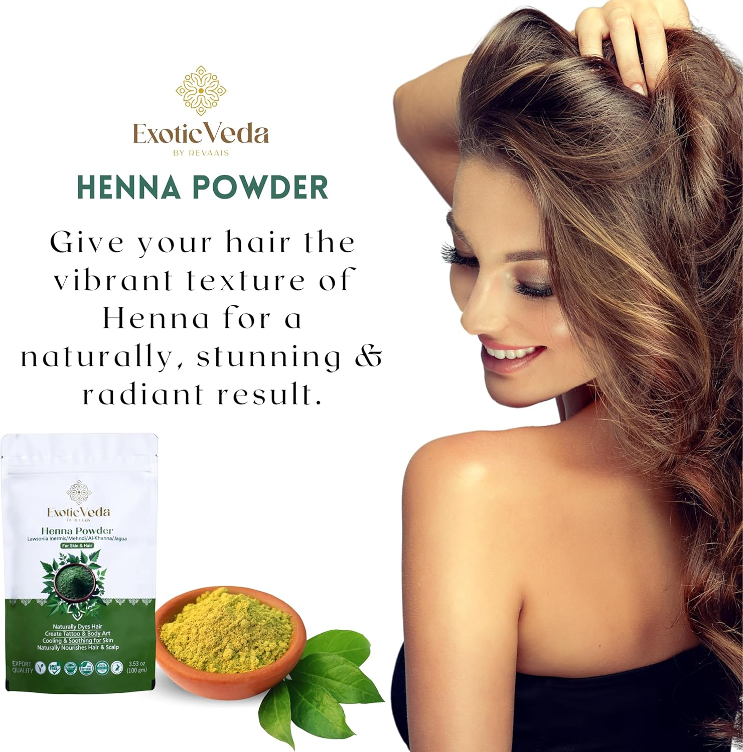 Exotic Veda Organic Henna Powder | 100% Natural Hair Dye from Rajasthan India Lawsonia Inermis Non-Gmo Deep Brown (100G) image number 1