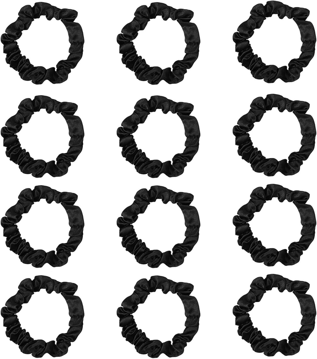 12Pcs Black Satin Scrunchies Hair Ties Bands for Woman Girls, Skinny Silk Satin Hair Scrunchies, Small Ponytail Holders No Damage Breakage for Thin/Thick Curly Long Fine Hair