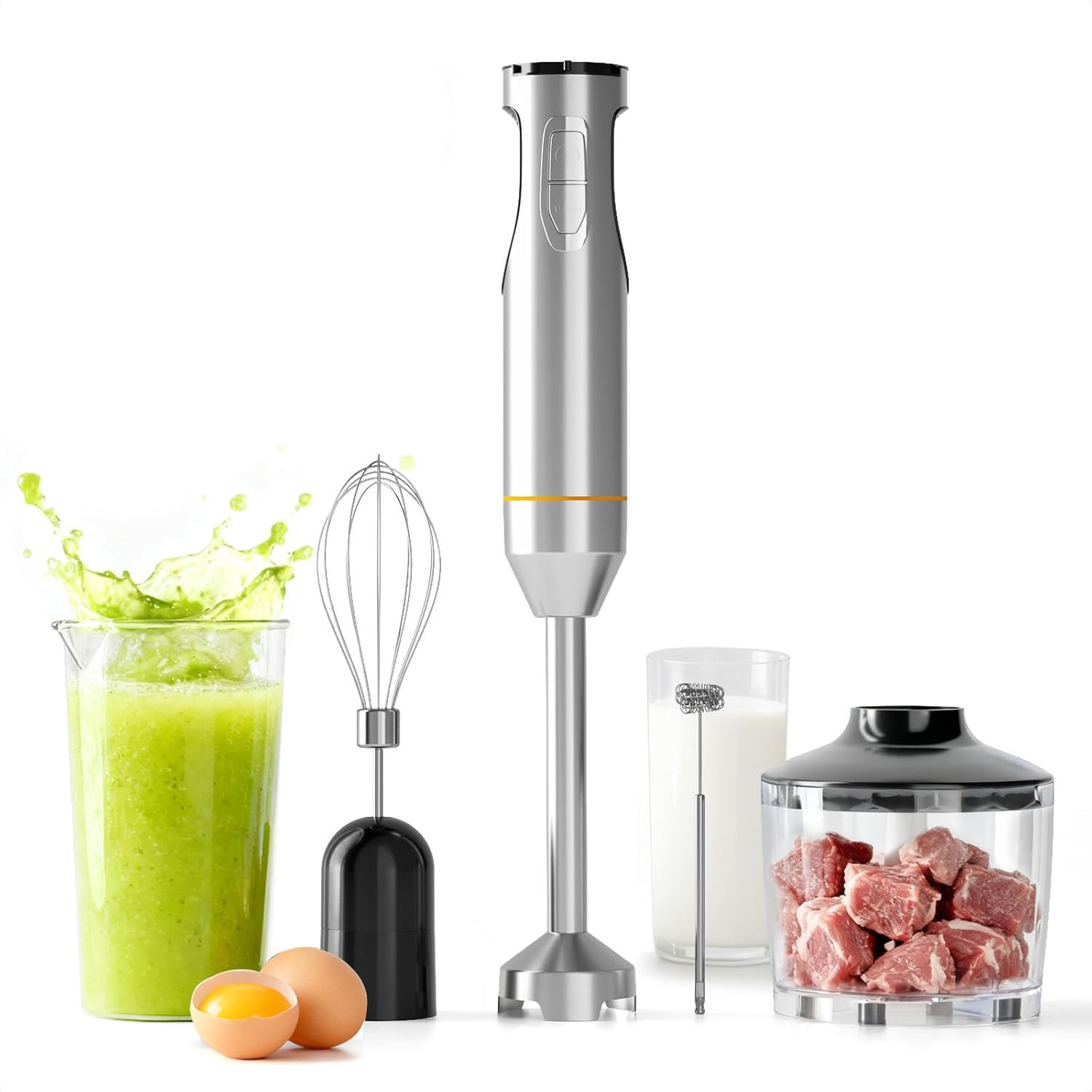 DJZ Hand Stick Blender 1200W-Immersion Blender 21-Speed for Home Cooking, Soups, Baby Food 5 in 1 with Chopper, Whisk, Milk Frother, Beaker Powerful Handheld Blender for Smoothies, Sauces, Purees image number 2