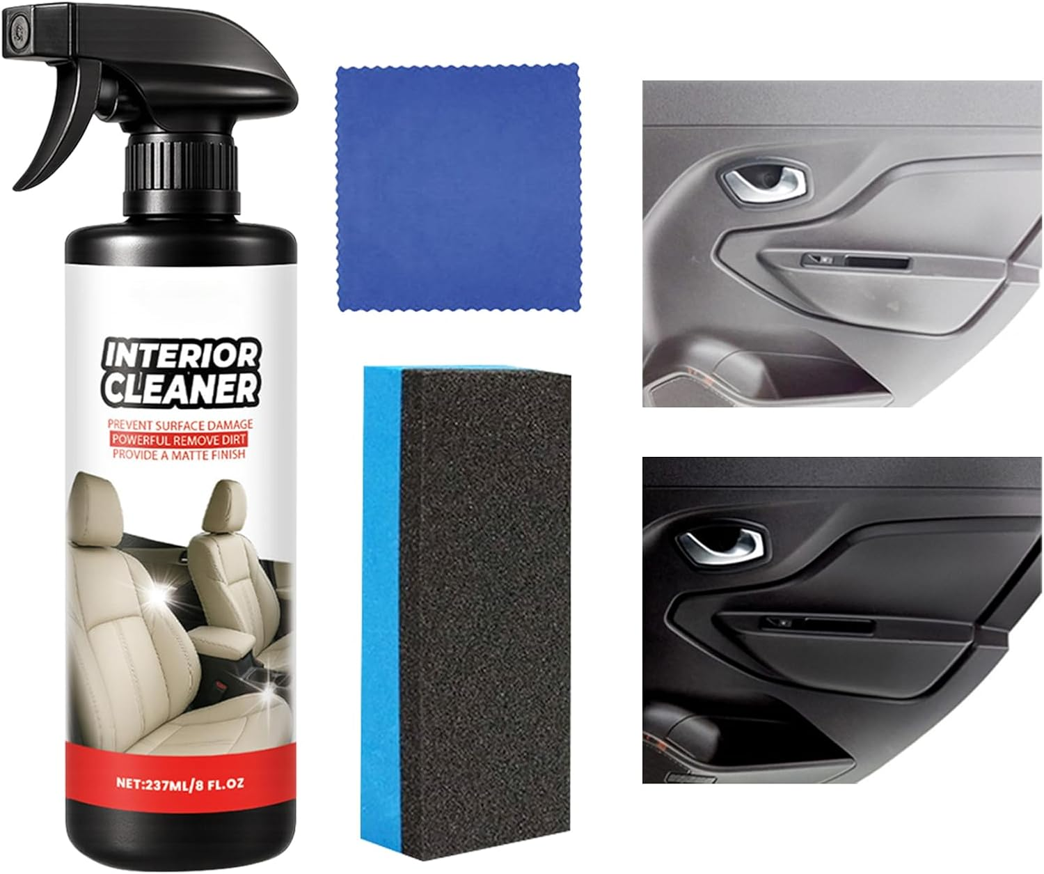 Qkbuza Car Upholstery Cleaner | Car Steering Wheel Cleaner with Cloth and Sponge,237Ml Automotive Cleaning Detailing Spray for Steering Wheel Trim Door Leather Seat Dashboard image number 5