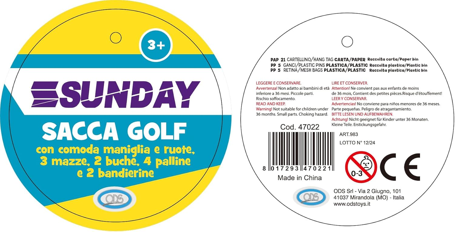 ODS - Sunday 47022 Kids Bag with Handle and Wheels, Complete Golf Set with 3 Clubs, 4 Balls, 2 Holes and 2 Bunting, Educational Game for Indoor and Outdoor image number 2