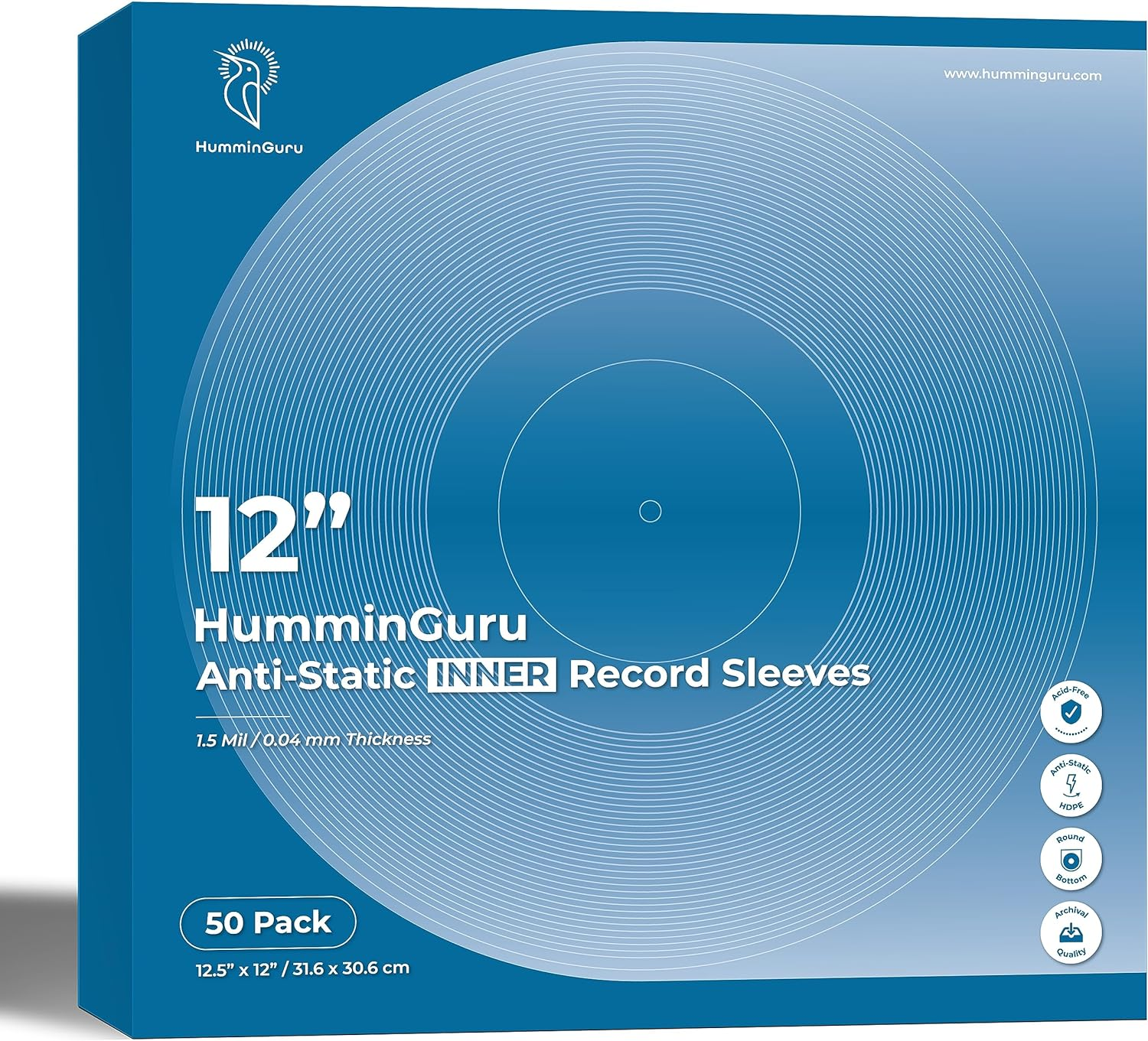 Humminguru Vinyl Record Inner Sleeve 12 Inch, Acid Free & anti Static Vinyl Sleeves, 1.5Mil HDPE Inner Record Sleeves, round Bottom Record Sleeves for Album Covers,50 Pack (12" Inner Sleeves) image number 5