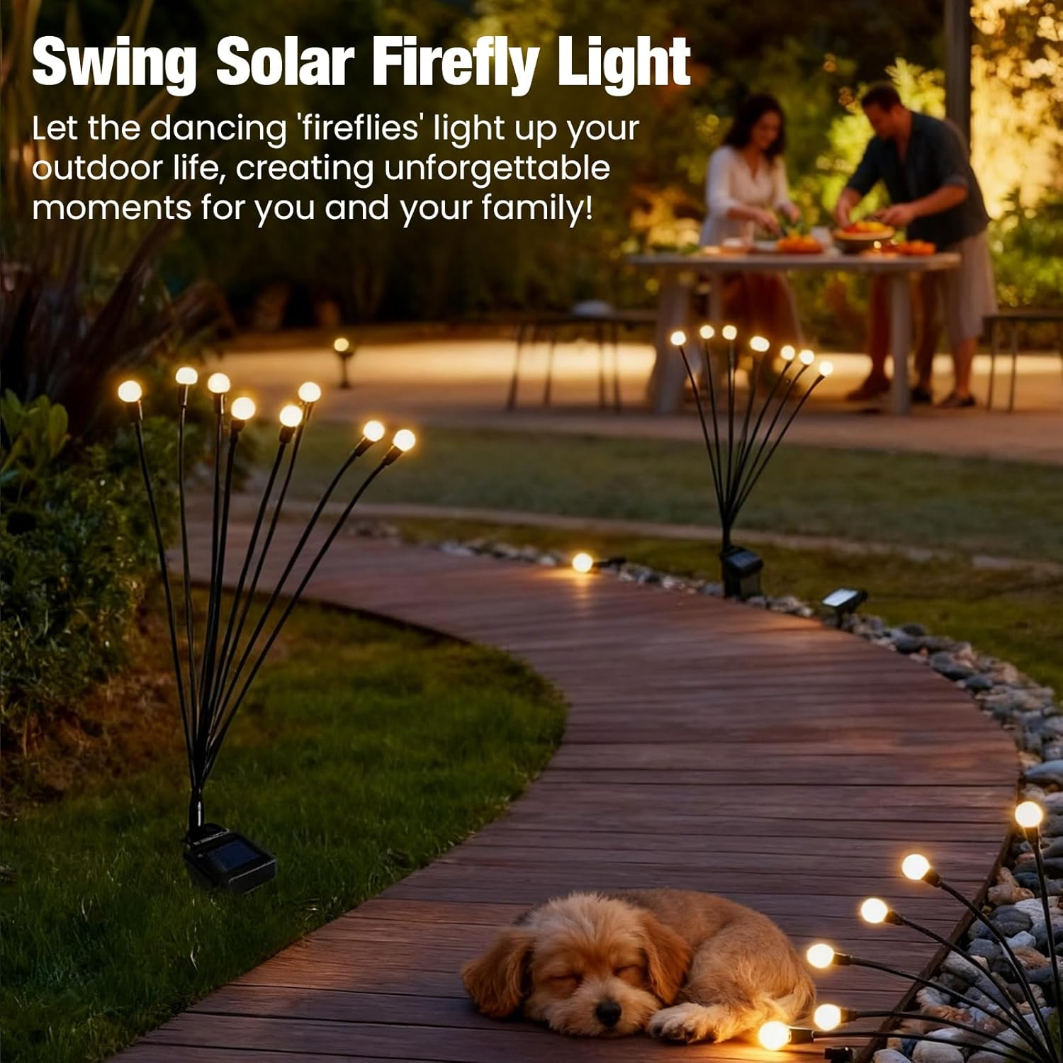 Advwin Solar Garden Lights 8 Pack, Solar Firefly Lights Waterproof IP44, 48 Led Swing Garden Lights, Outdoor Decorative Lights for Yard Lawn Patio Party Wedding Halloween Christmas, Warm Light image number 6