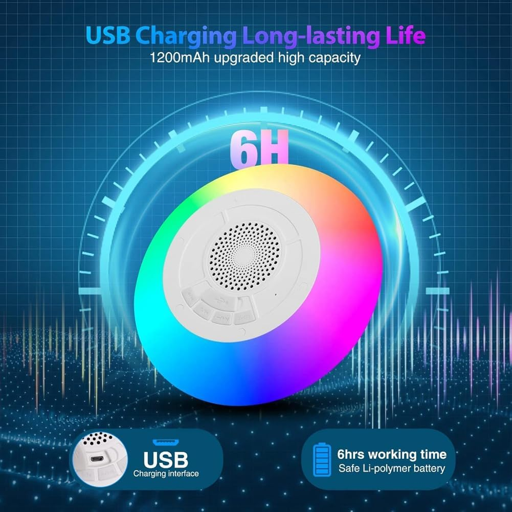 RGB Light Bathroom Stereo Speaker Bluetooth IPX7 Waterproof Shower Pool Floating Speaker with Mic 1200Mah image number 2