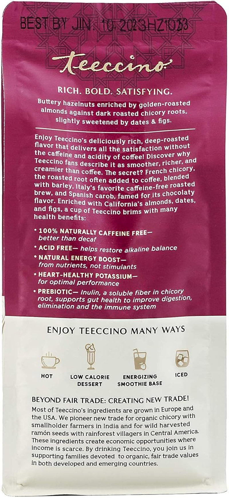 Teeccino All Purpose Grind Hazelnut Medium Roast Chicory Herbal Coffee 312 G