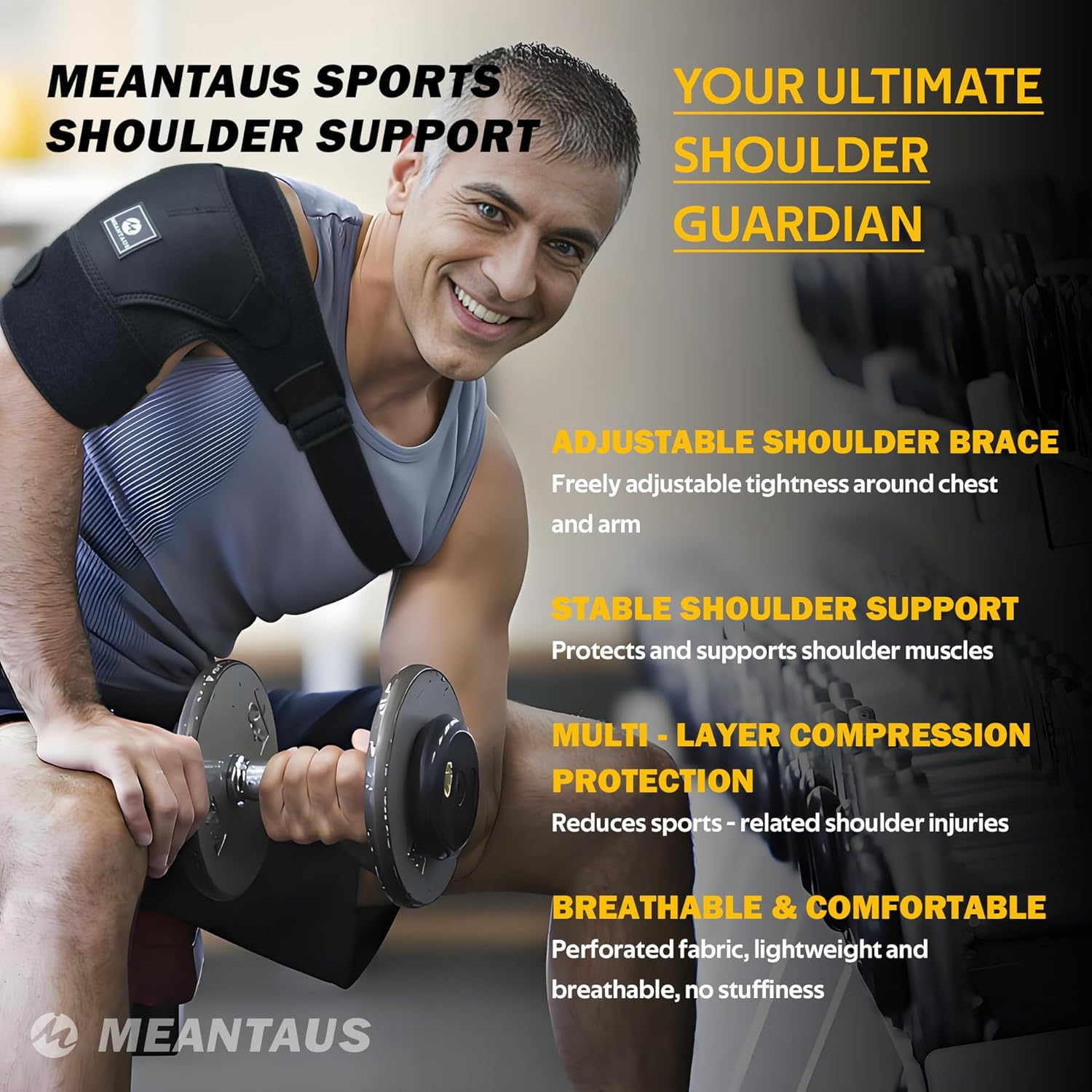 MEANTAUS Shoulder Brace Support for Pain Relief, Neoprene Rotator Cuff Compression Sleeve, Adjustable Shoulder Stabilizer for Men & Women, Sports, Injury Recovery, Left & Right Arm, Black (M) image number 5
