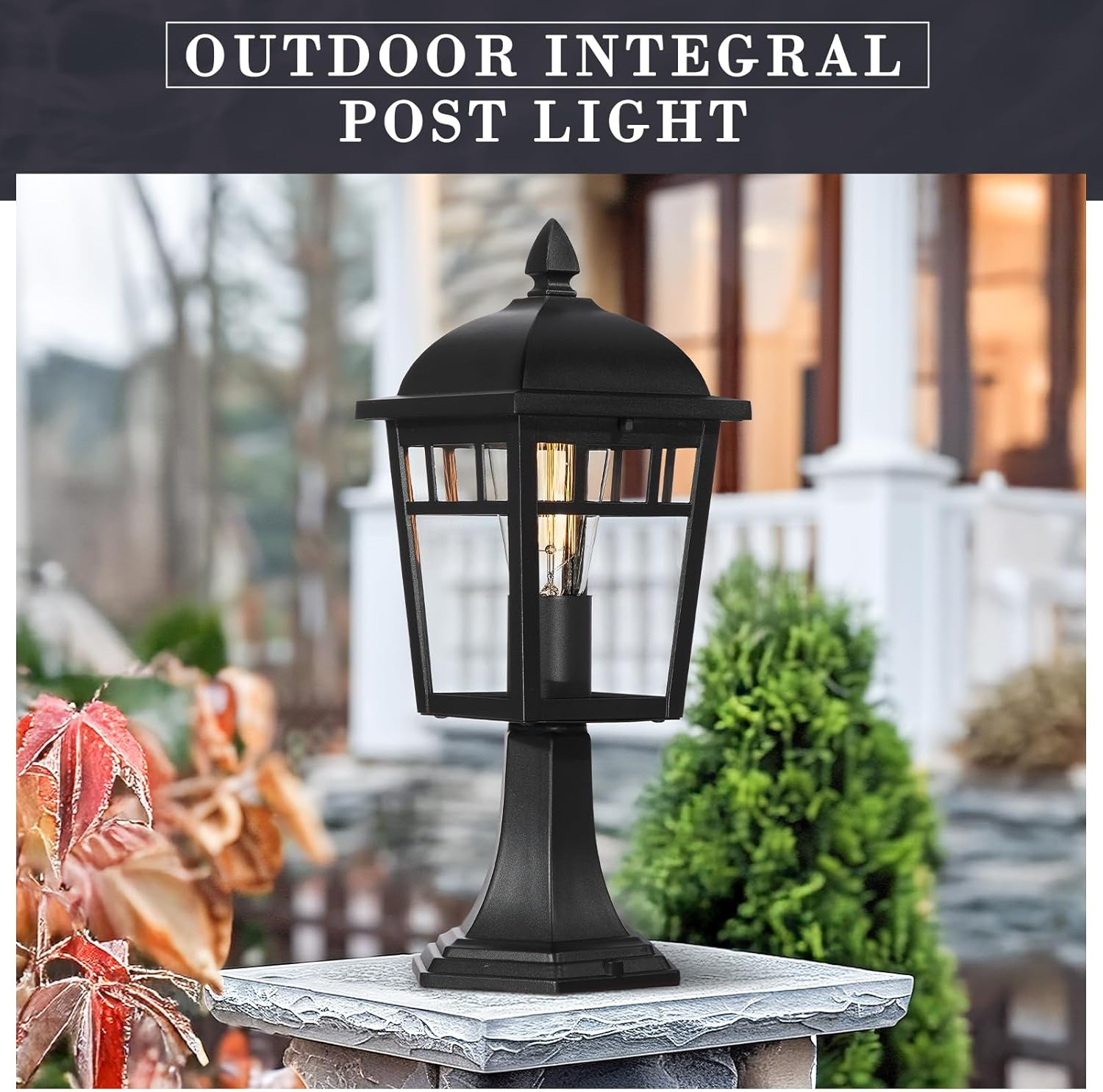 EMLIVIAR 16'' Outdoor Lamp Post Light Fixtures, Exterior Post Lighting Fixture, Die-Cast Aluminum with Clear Glass Shade and Black Finish, AUD02P BK image number 4