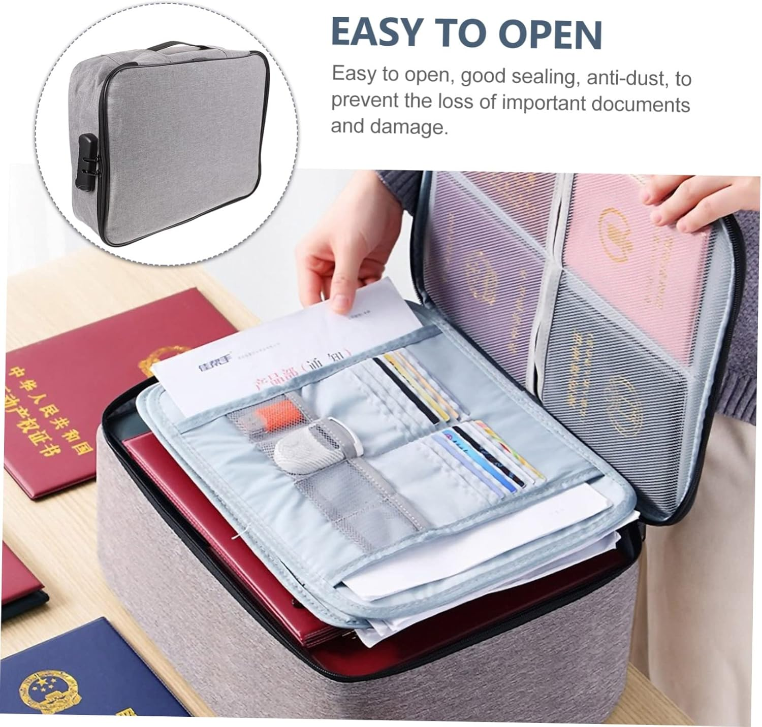 CTIRCHIU 1Pc Portable File Bag Durable Document Holder for Certificates and Files Multifunctional Organizer for Home and Travel Lockable Storage image number 3