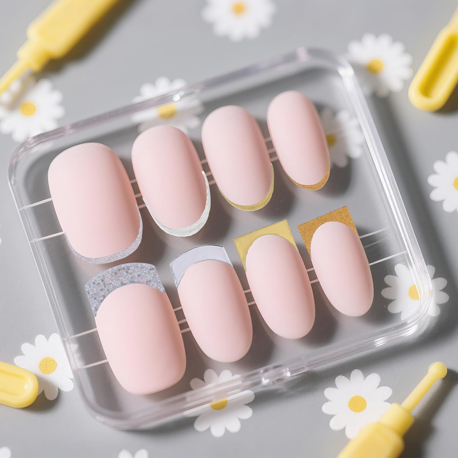 8 Sheets Glitter French Tip Nail Stickers, 3D Self-Adhesive Nail Decal with Curved Lines Design Women DIY Manicure Decoration Supplies image number 5