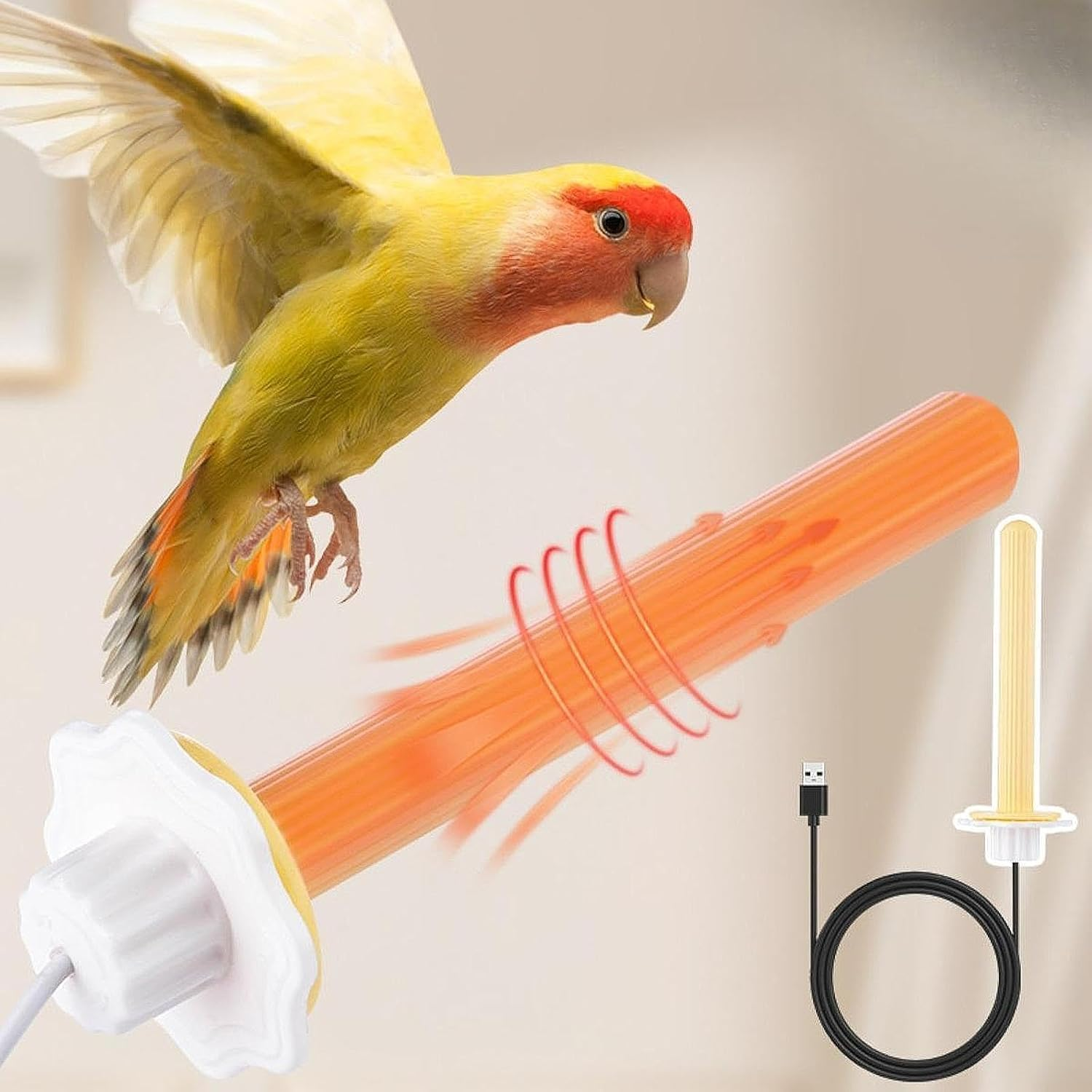 Heating Bird Perch Parrot Stand, 5V USB Bird Stand Bar Bird Cage Heater for Lovebirds Cockatiels Small Bird Canaries Conures, Yellow