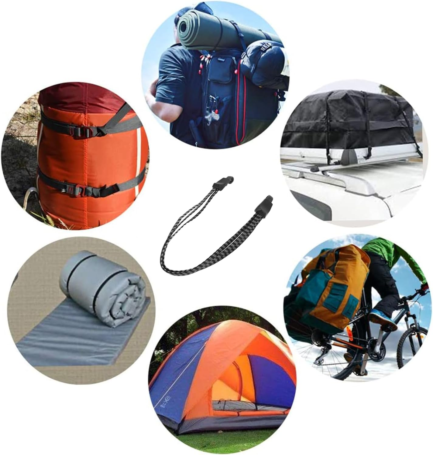 GALPADA Black Heavy-Duty Bike Luggage Bungee Cord with Hooks, Elastic Cargo Fixing Strap for Cycling and Outdoor Travel, Sturdy Binding Rope for Mountain and Road Bikes