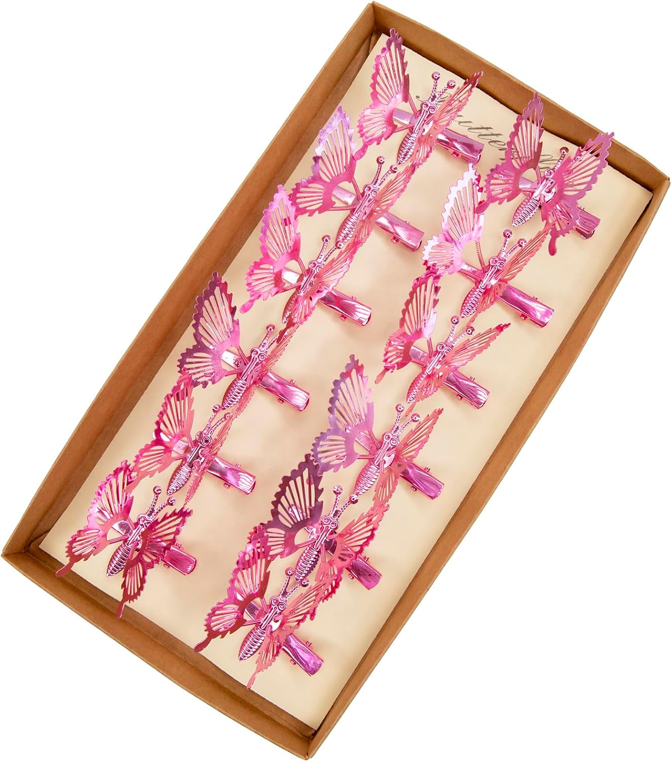 YCHTEWY 12 Pieces 3D Moving Butterfly Hair Clips Metal Gold Movable Wings Butterfly Hair Accessories Hair Clips for Women and Girls (C Pink)