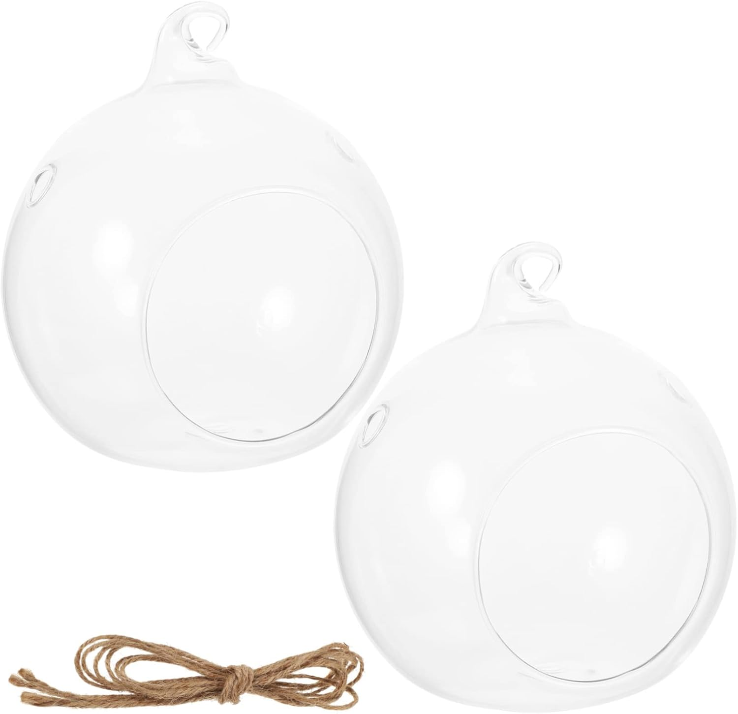 Outanaya Glass Hanging Vase 2 Pack with Dual Holes Indoor Hanging Terrarium for Air Plants Succulent Propagation Home Garden Patio Decoration image number 5