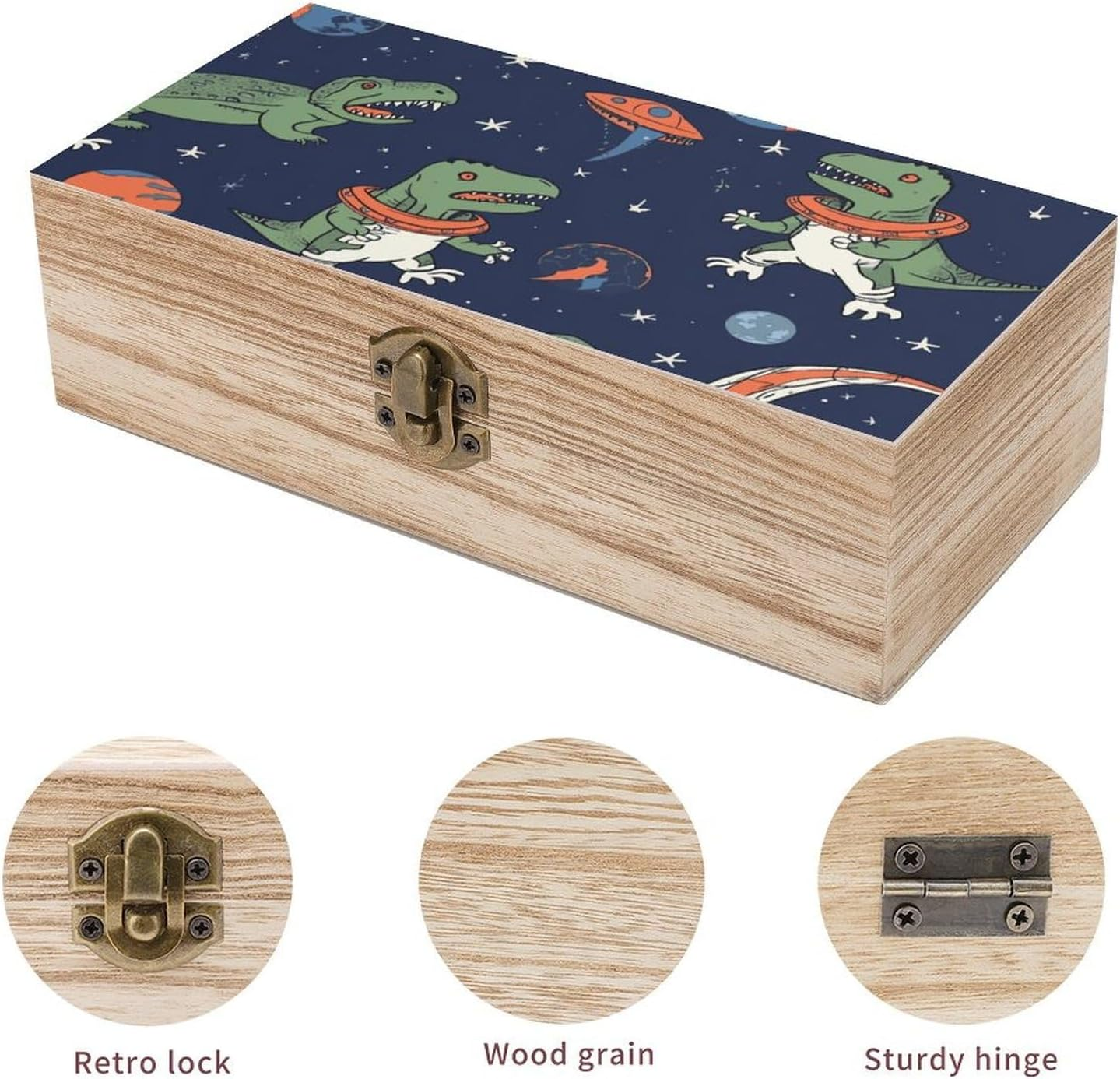 Dinosaur Rocket Wooden Box Wood Wedding Keepsake Boxes with Lids Small Decorative Boxes Lightweight Wooden Memory Storage Box for Crafts Keepsakes Jewelry Photo Letter Storage image number 5