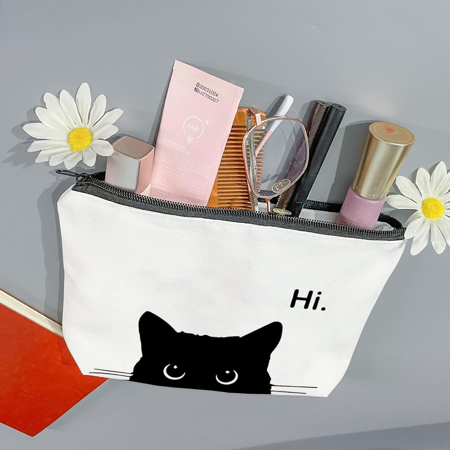 Cat Lover Gift Hi Black Cat Makeup Bag Pouch Bag Kitty Kitten Cosmetic Bag Cat Owner Gift (Hi Cat MB-AU) image number 5