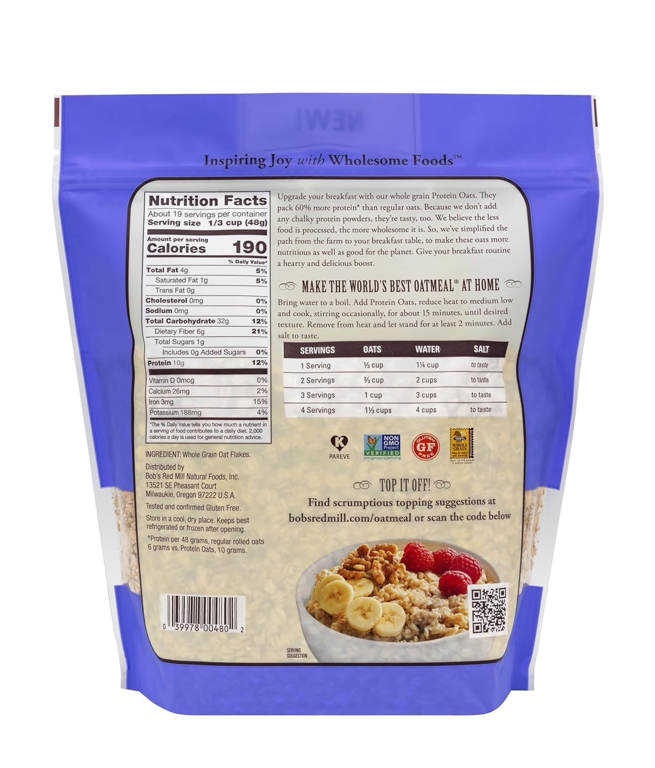 Bob'S Red Mill Wheat Free Protein Oats 907G image number 2